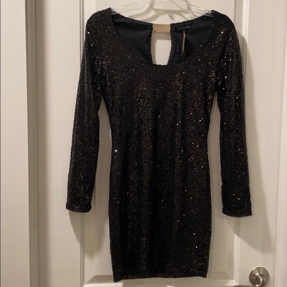 Runway Paris Black Sequin Long Sleeve Mini Dress